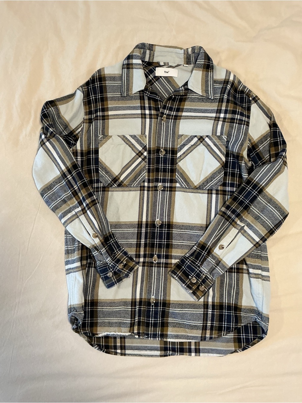 TNA Plaid Flannel Shirt - light blue and green